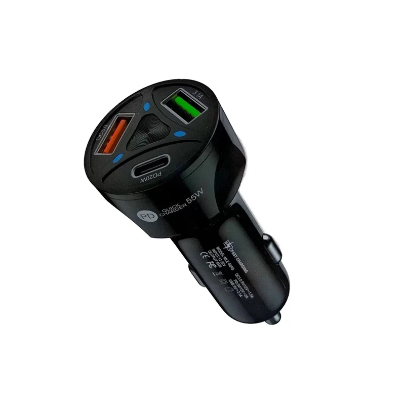 شارژر فندکی 55 وات سه پورت مدل MLE-003 به همراه کابل USB-C